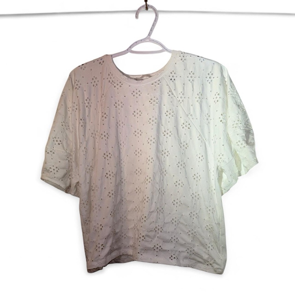 Zara White Eyelet Short Sleeve Top